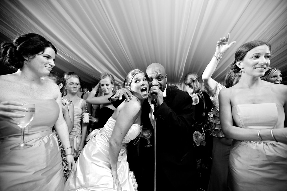 bride singing with band