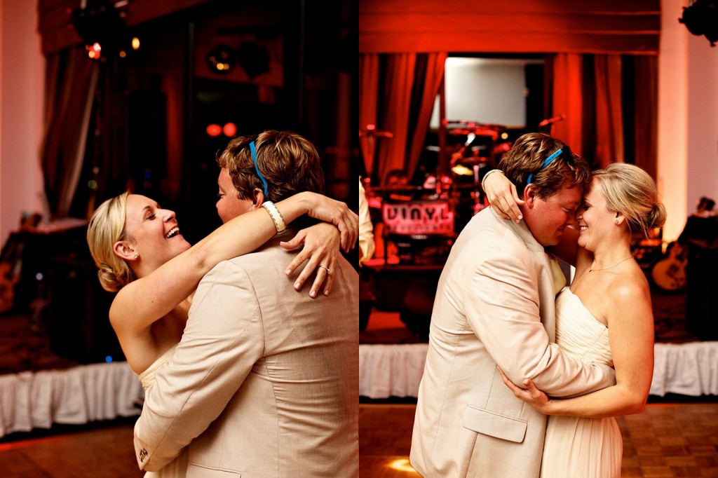 bridesmaid and groomsmen dancing at wedding